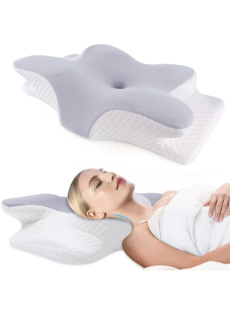وسادة رقبة على شكل فراشة لتخفيف آلام الكتف والرقبة، وسادة رقبة من إسفنج الذاكرة، وسادة مريحة لدعم الرقبة لتقويم العظام للنوم الجانبي في المعدة مع غطاء قابل للغسل